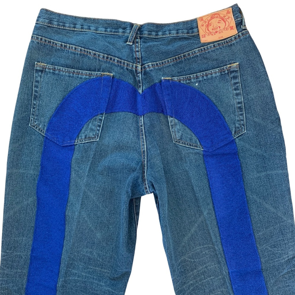 VTG Evisu Jeans Sz 40x31 Embroidered Blue Daicock Y2K Japanese Denim Baggy Fit